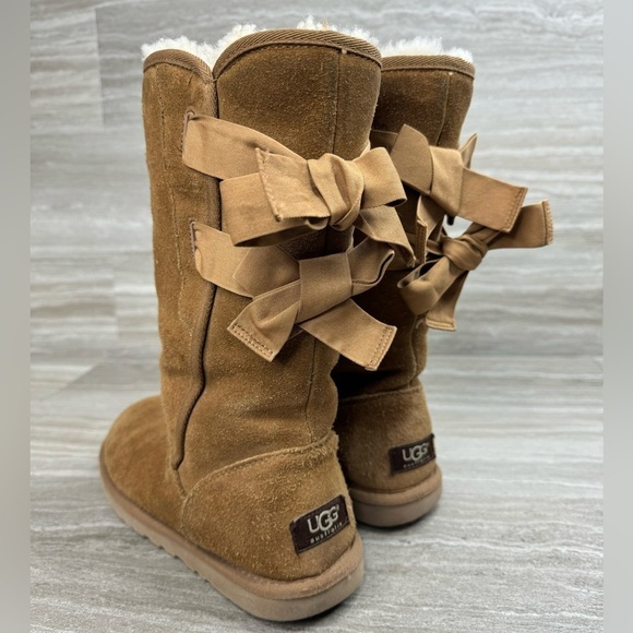 Ugg Allegra Double Bow Chestnut Shearling Mid Boots Womens Size 6 - Picture 14 of 14